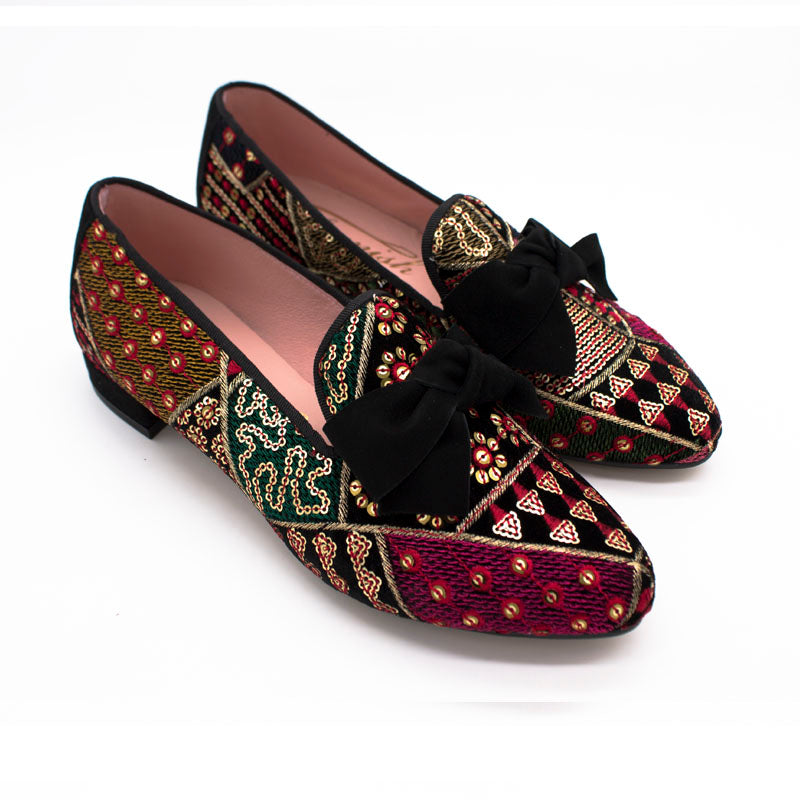 Bailarina con tacón 165 Velvet multi con lazo